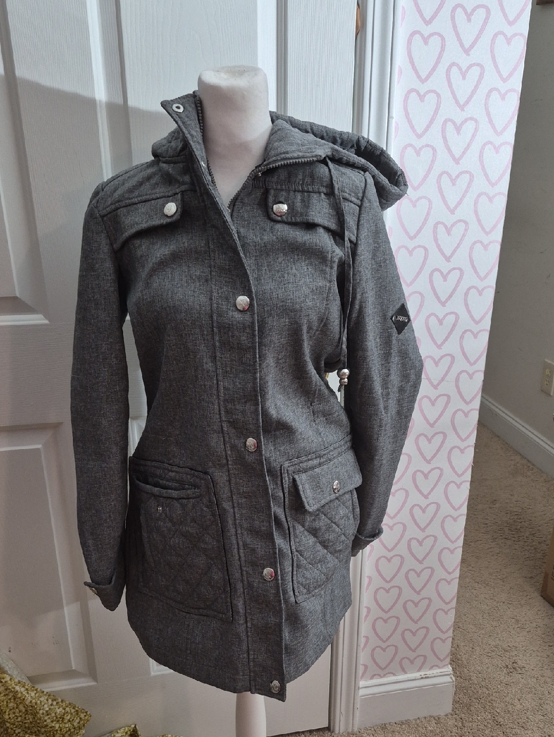 Xoxo Heather Gray Hooded Utility Jacket